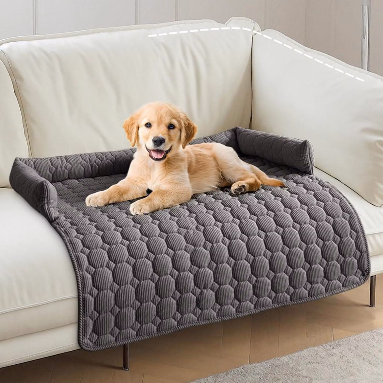 Cuccia per cani a forma di divano con bordo, 75x75 cm, grigia, lavabile