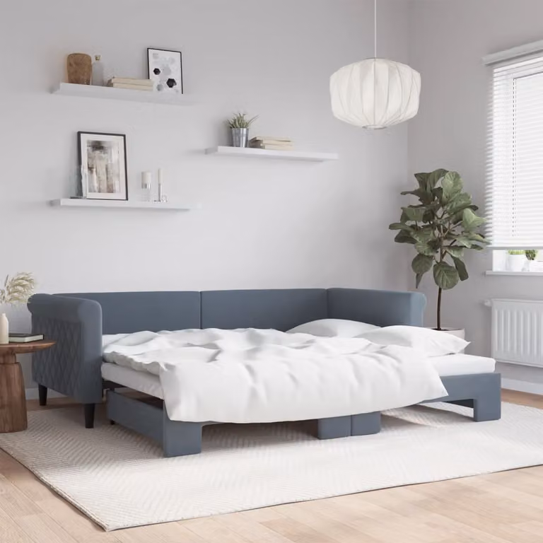 vidaXL Divano Letto Moderno in Velluto Grigio con Letto Estraibile L/P/H: 229 x 68 x 90 cm
