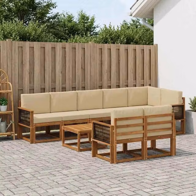 Set di divani da esterno 9 pz Naturale e Beige Poliestere 3385334