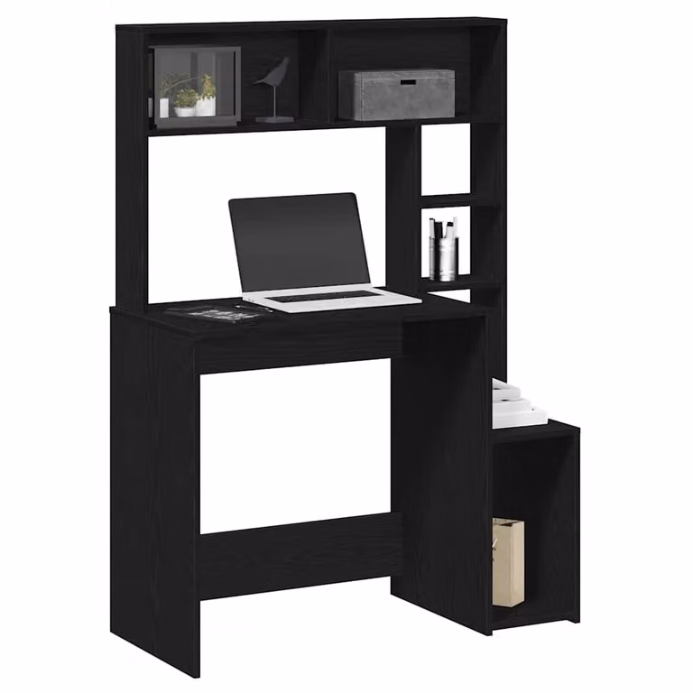 Scrivania con mensole vidaXL nera in legno e MDF L: 100 cm, P: 45 cm, H: 140 cm