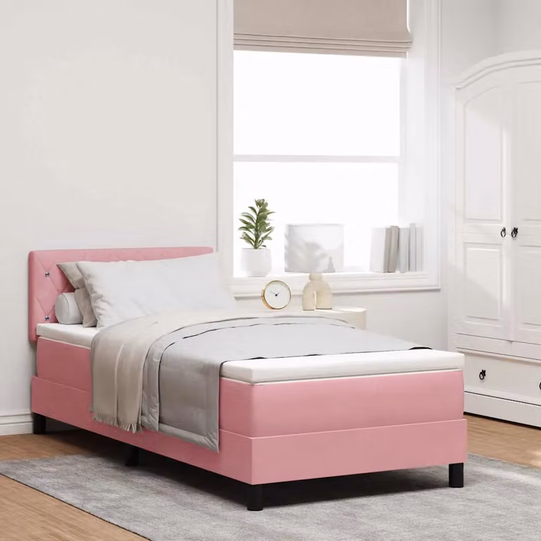 Letto con Materasso a Molle e Illuminazione LED vidaXL in Velluto Rosa L/P/H: 200 x 90 x 93 cm
