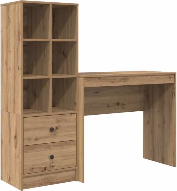 Scrivania moderna con scaffale e cassetto in finitura rovere, set da 2 pezzi, L/P/H: 135.5 x 40.0 x 76.7 cm