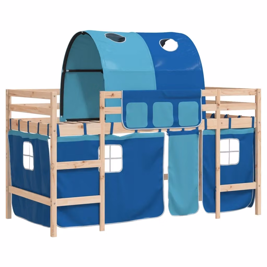 Letto a soppalco per bambini vidaXL in legno massello di pino con tunnel blu L/P/H: 205.5 x 80 x 113.5 cm – 2