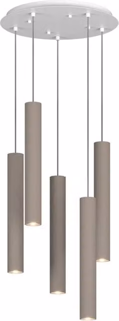 Lampadario Tondo Industrial-Minimal Xeana Metallo Bianco Marrone 5 Luci Gu10