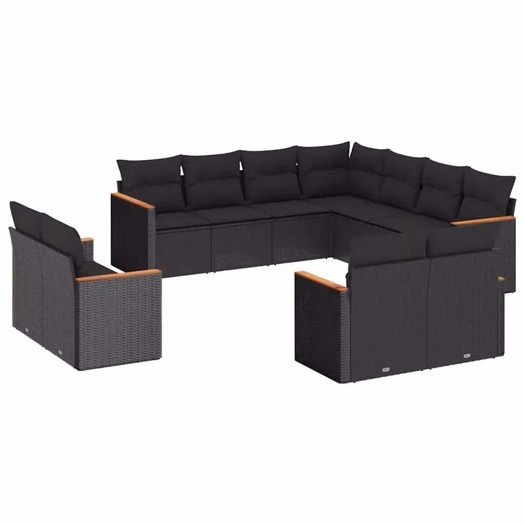 vidaXL Set Divani da Giardino a L 11 pz in Polyrattan e Legno di Acacia con Cuscini Neri – 2