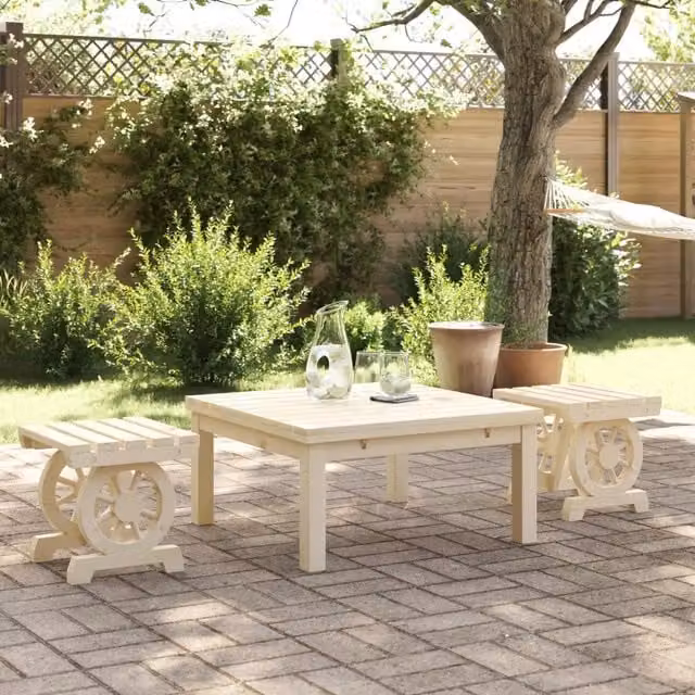 Set di 2 poggiapiedi da giardino vidaXL in legno massello di abete color beige L/P/H: 38,5 x 36,5 x 38,5 cm