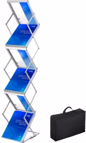 Espositore per brochure e riviste pieghevole VEVOR in lega di alluminio argento con 6 scomparti, H: 152 cm, L: 36 cm, P: 26 cm