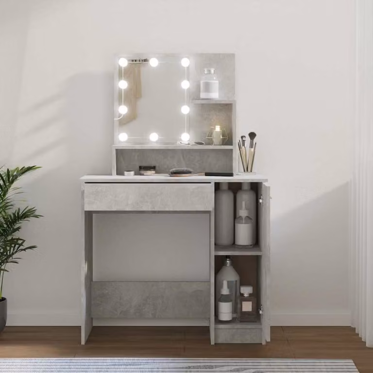 vidaXL Toeletta Hollywood con LED Grigio Cemento L: 86,5 cm, P: 35 cm, H: 136 cm