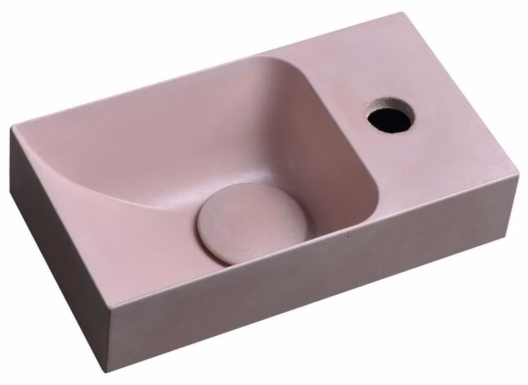 PICCOLINO Lavabo in cemento 30,8x10x17cm, foro per rubinetto a destra, rosa