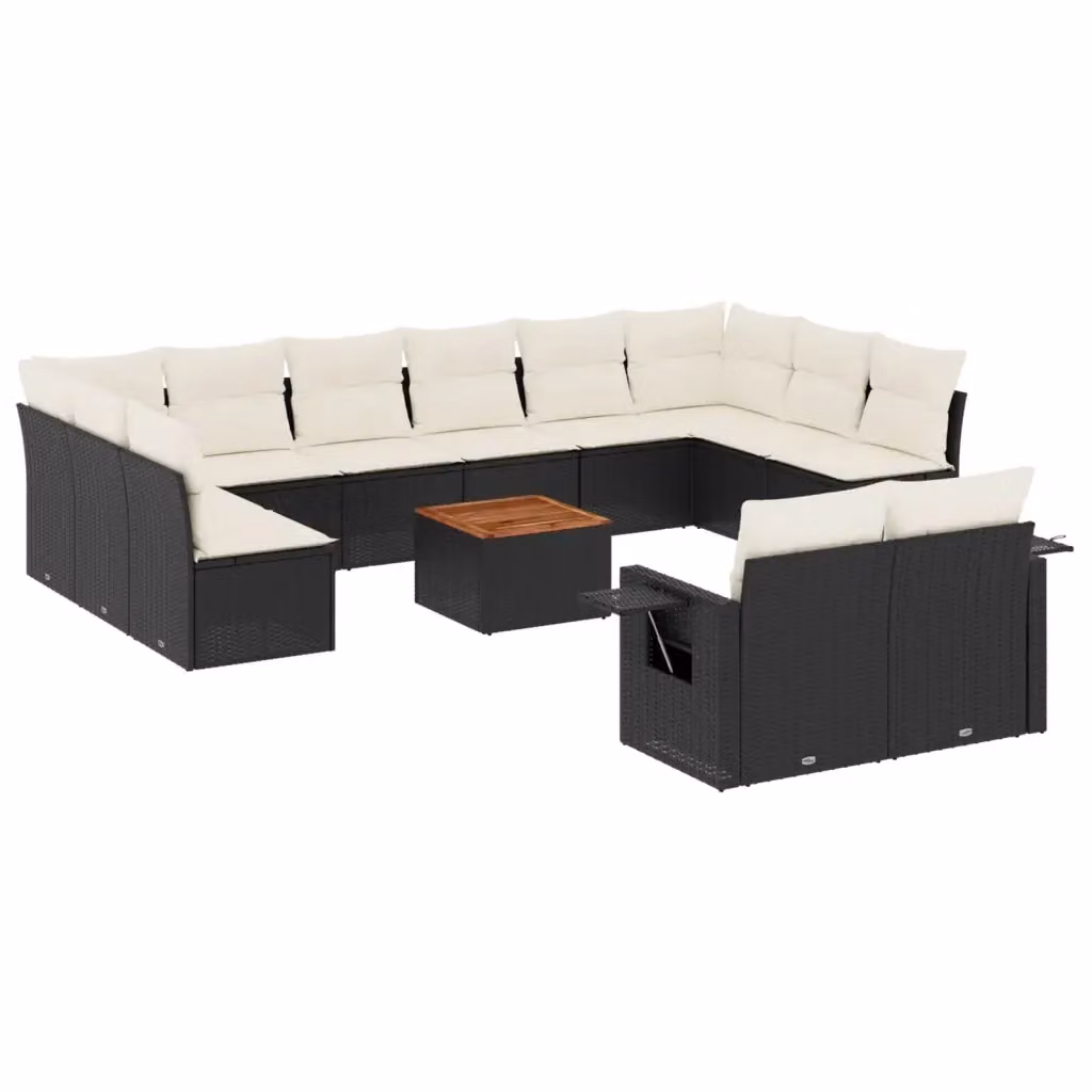 Set di Divani da Giardino a Forma di U VIDAXL in Polyrattan Nero con 13 Pezzi e Cuscini – 2