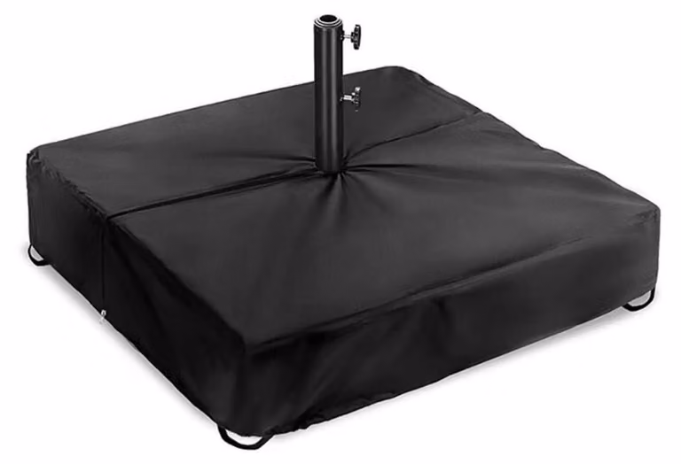 Copertura impermeabile per portaombrelli, quadrata, per proteggere il supporto dell'ombrello. Realizzata in tessuto Oxford 210D, colore nero, dimensioni 106,7 x 106,7 x 12,7 cm, con chiusura a zip