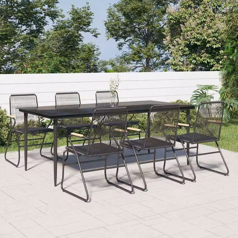 Set da pranzo da giardino vidaXL in rattan e vetro nero con 7 pezzi