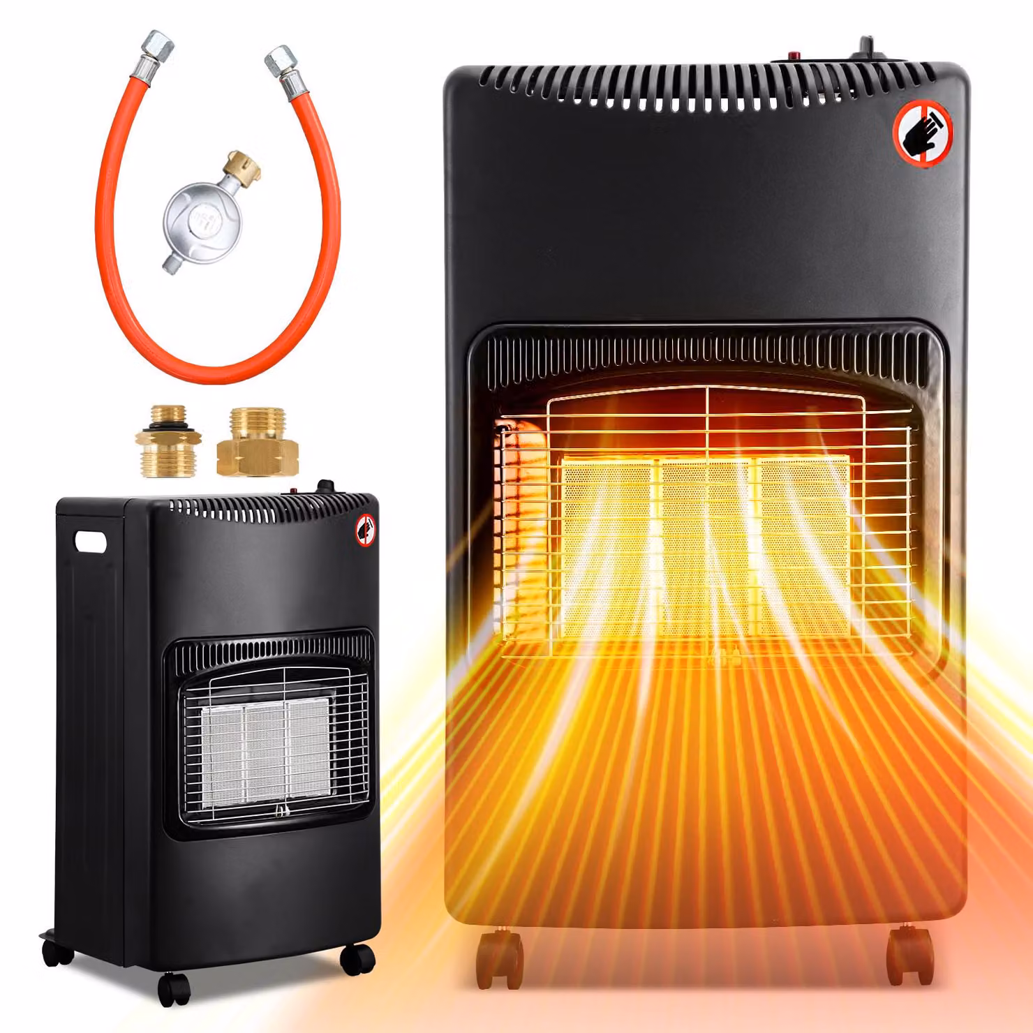 Ikodm, stufa a gas portatile da 4,2 kW, pieghevole, riscaldatore a gas a infrarossi per GPL, accensione piezoelettrica, 4 ruote, set europeo