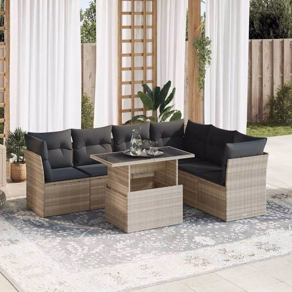 Maison Exclusive - Set Divani da Giardino 7pz con Cuscini Grigio Chiaro Polyrattan