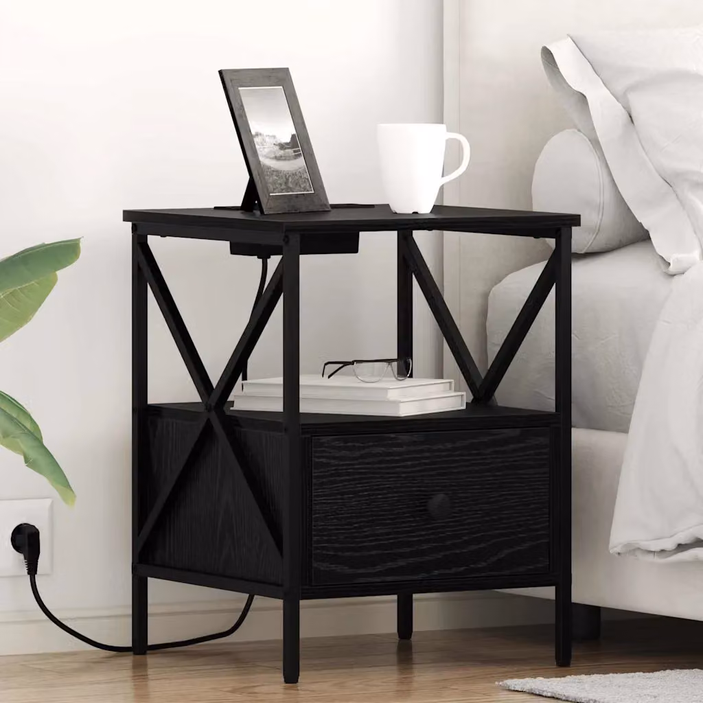 Armadio da Notte vidaXL in Stile Rustico, Colore Rovere e Nero, L 41,5 cm x P 40,5 cm x H 55 cm