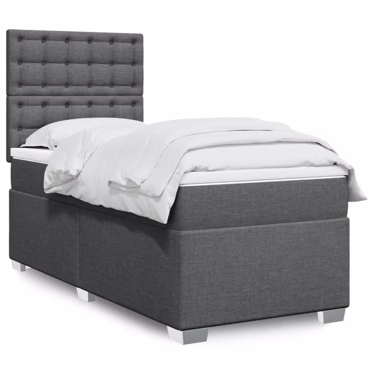vidaXL Giroletto a Molle con Materasso Ibrido in Tessuto Grigio e Bianco, L/P/H: 90 x 190 x 150,5 cm