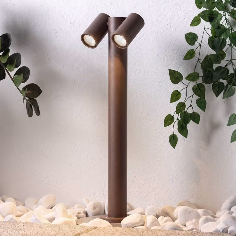 Lampione Tulimar di PRIOS, a 2 luci, 60 cm, color ruggine, IP65 dimmerabile, Marrone / Ruggine, Alluminio, Moderno