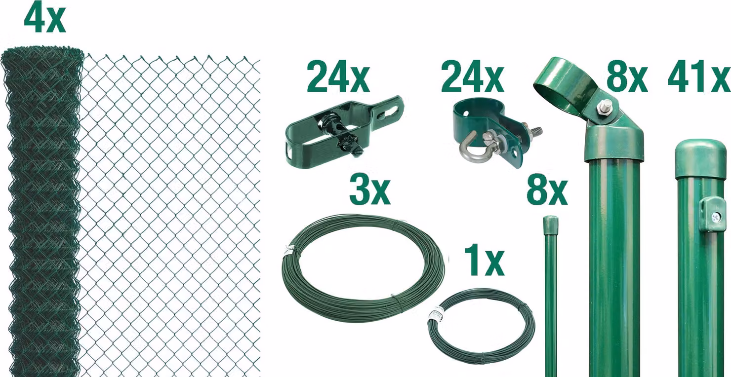 Alberts 635114 Recinzione in rete metallica come set completo di recinzione, da inserire nel calcestruzzo, verde, altezza 175 cm, lunghezza 100 m