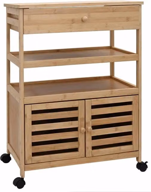 Carrello da cucina moderno in bambù con ruote, colore naturale, L/P/H: 59,5 x 36 x 82 cm