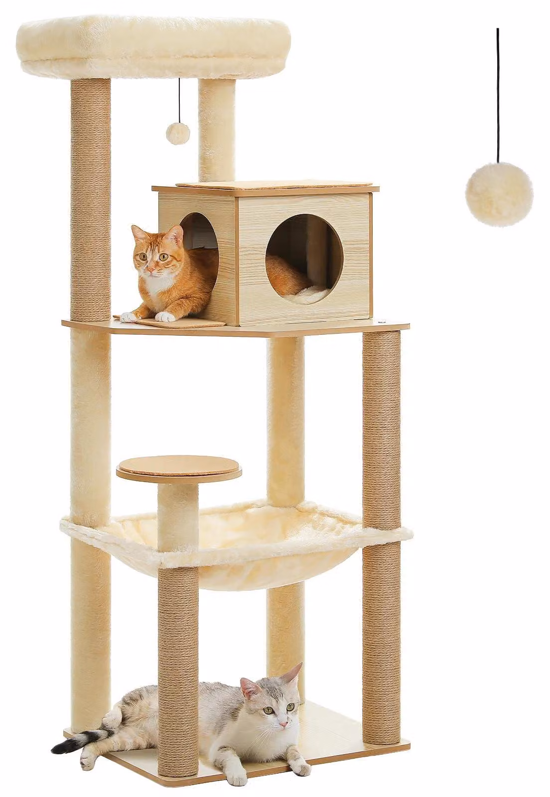 Torre per gatti, design a più piani, appartamenti accoglienti, AMT0324BG, L-a