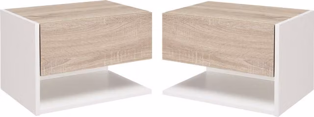 Set di 2 Comodini Sospesi HOMCOM con Cassetto e Mensola, Design Moderno per Camera da Letto, Bianco e Rovere