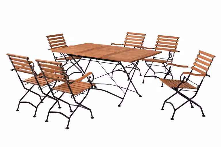 Merxx Set di mobili da giardino Schlossgarten 7 pezzi - 6 poltrone, 1 tavolo - Colore: naturale - Dimensioni: Poltrona: 60 x 57 x 85 cm Tavolo: 100/150 x 90 x 74 cm; 6x 24241-217 + 1x 24247-217
