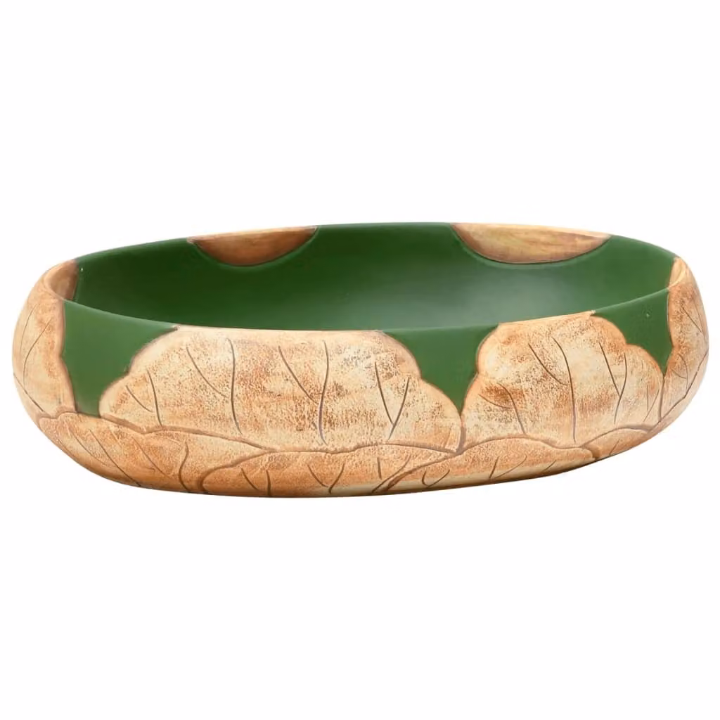Lavabo da Appoggio Verde e Marrone Ovale 59x40x15 cm Vetroceramica