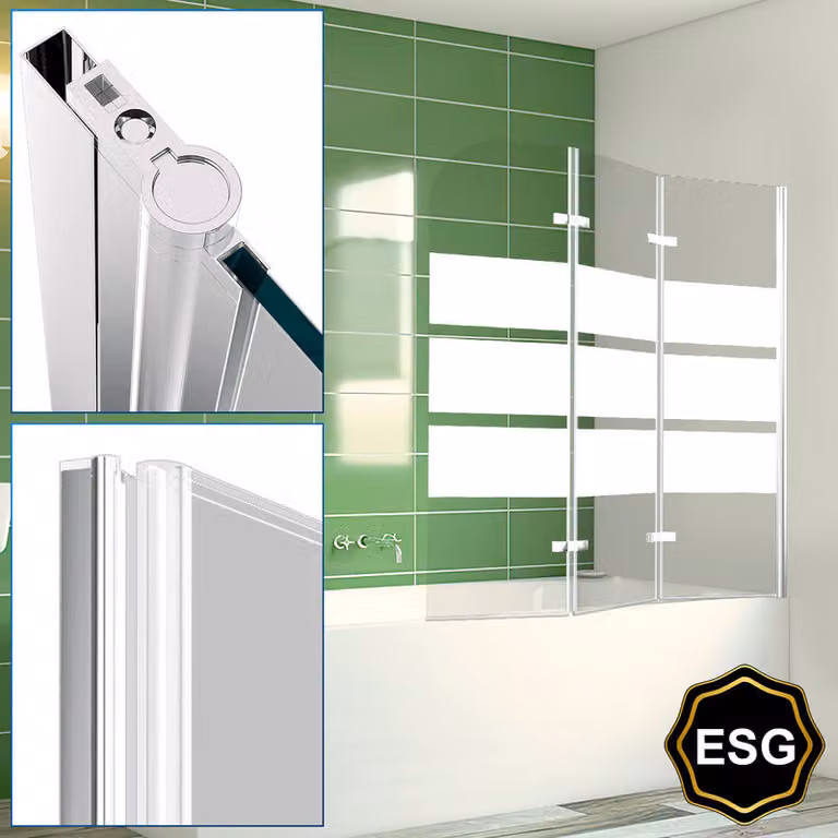 Clanmacy bagno allegato doccia schermo pieghevole vasca da bagno cabina doccia in 6 mm NANO 180 ° ESG vetro trasparente destra e sinistra montabile 3 pezzi pieghevole 120 * 140CM bianco