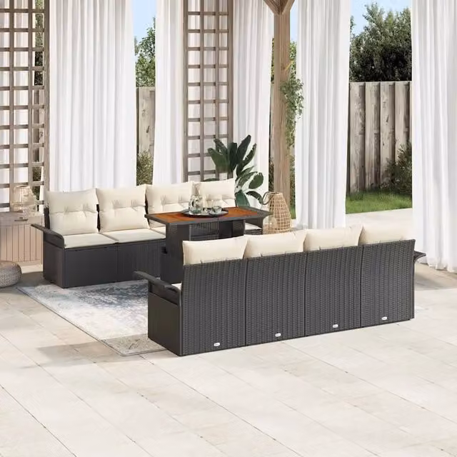 Set Divano da Giardino 9 pz Nero Poly Rattan 3358042