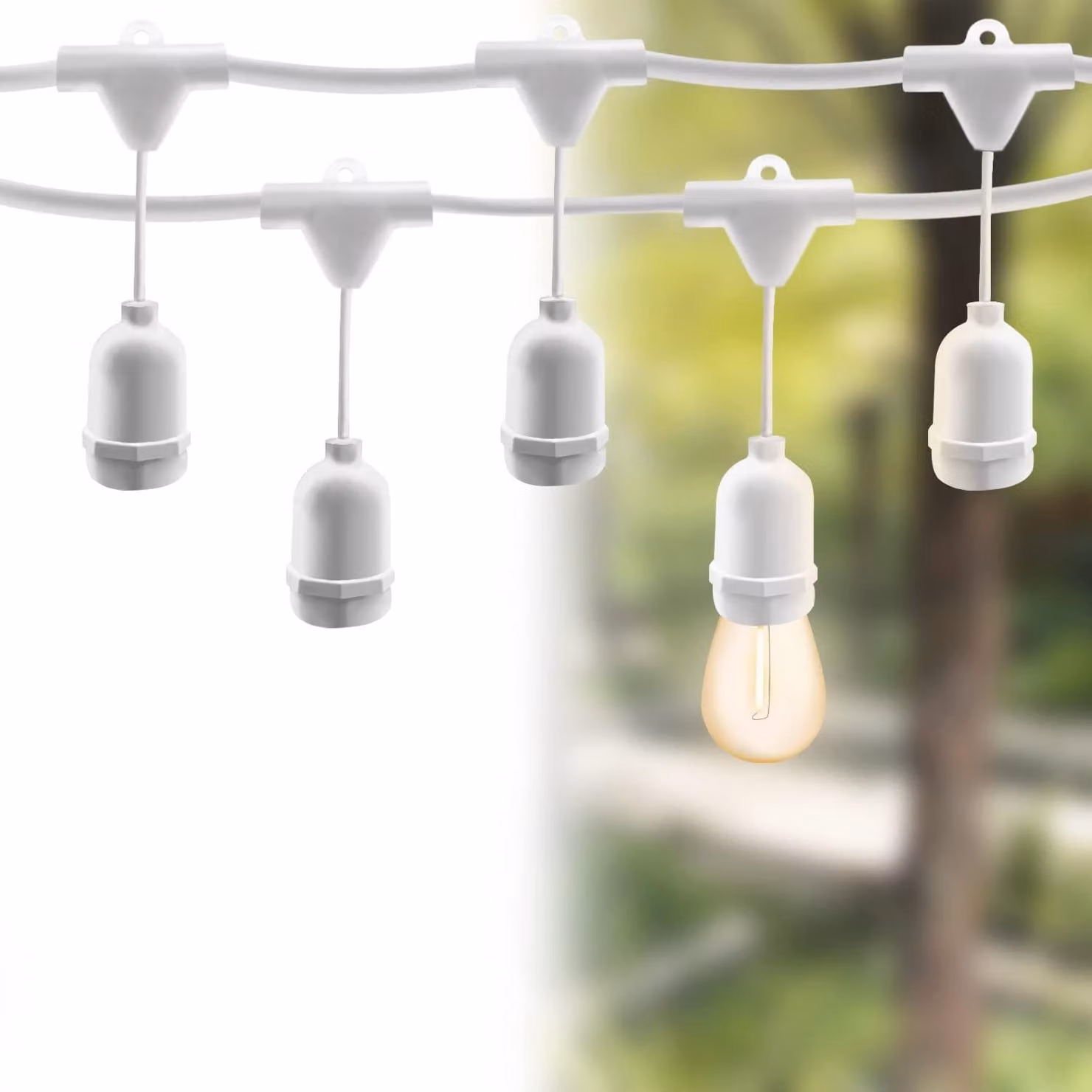 Catena luminosa a LED, 5 metri, 10 portalampade E27, grado di protezione IP54, colore bianco, impermeabile
