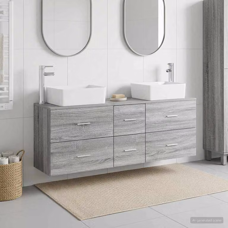 Set di 3 armadi da bagno moderni vidaXL in legno e metallo grigio opaco L/P/H: 136 x 35 x 80 cm