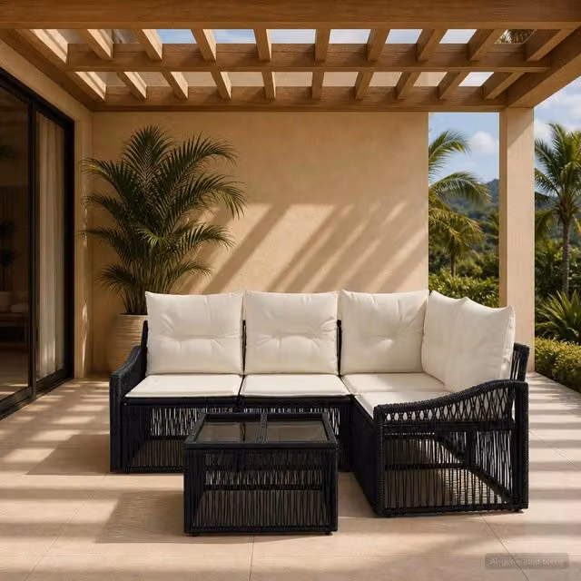 Set Divano da Giardino 5 pz Nero polyrattan 3436000
