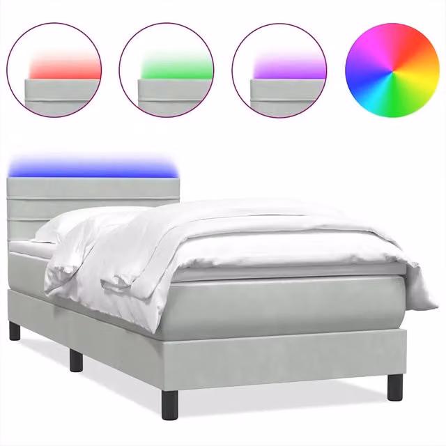 Letto singolo | Letto per adulti | Letto a Molle con Materasso e LED Grigio Chiaro 80x220 cm Velluto