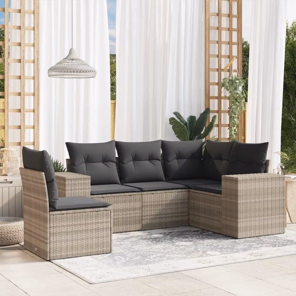 Maison Exclusive - Set Divano da Giardino 5pz con Cuscini Grigio Chiaro Polyrattan
