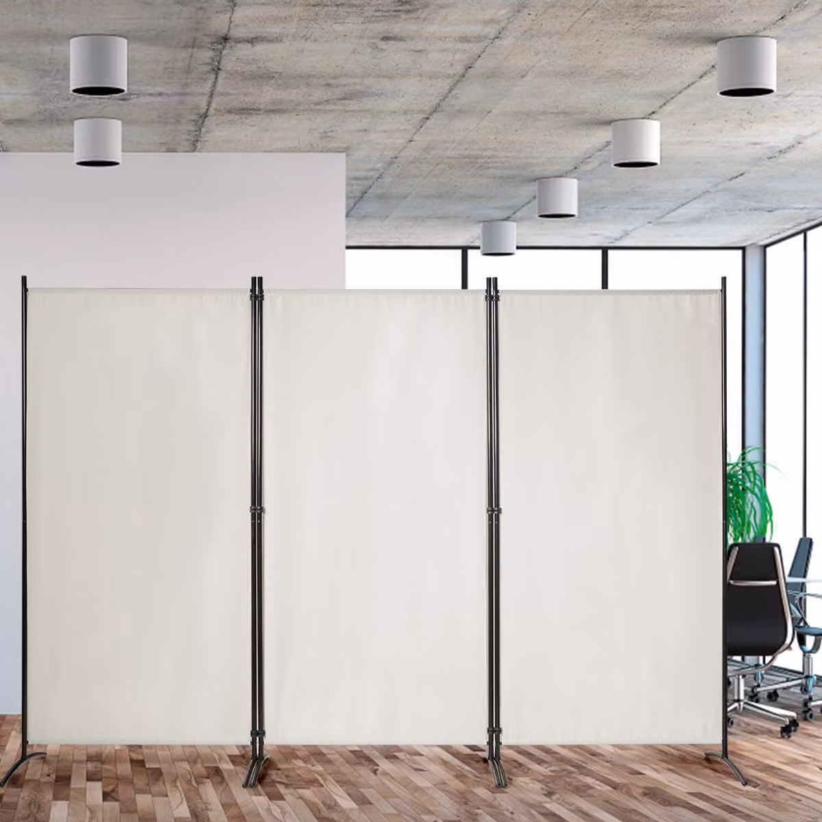Divisore pieghevole con 3 pannelli Costway per casa e ufficio, separatore in poliestere e metallo, Beige, L: 260 cm, H: 183 cm