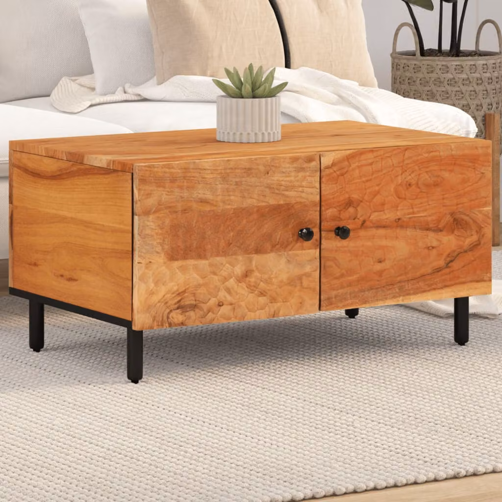 vidaXL Tavolino da Salotto Rettangolare in Legno di Acacia e Metallo, Marrone, L 80 x P 50 x H 40 cm