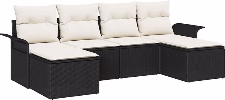 Set Divano da Giardino con archiviazione 6 pcs Nero polyrattan