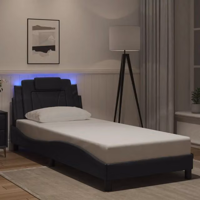 Letto singolo Viana vidaXL in similpelle nera con illuminazione LED e porta di ricarica USB, L 80 cm x P 200 cm – 1