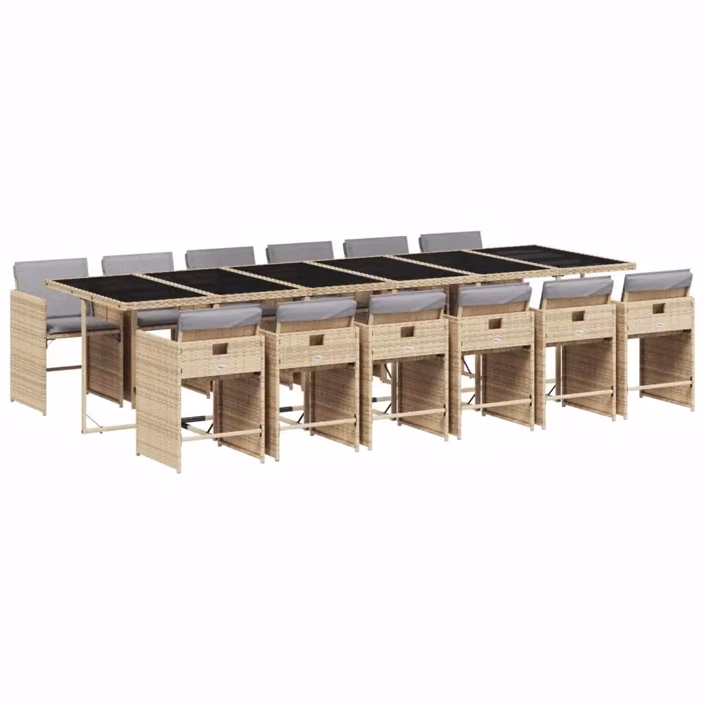 Set Pranzo da Giardino vidaXL 13 pz in Polyrattan con Cuscini Beige e Piano in Vetro – 2