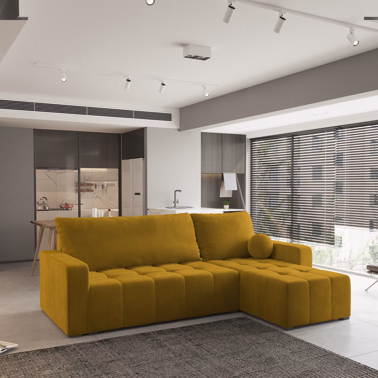 Divano angolare Masseno VOLIRA con funzione letto a L, divano con box letto, divano da salotto, divano, divano, divano letto, set di divani - giallo, KRONOS 01