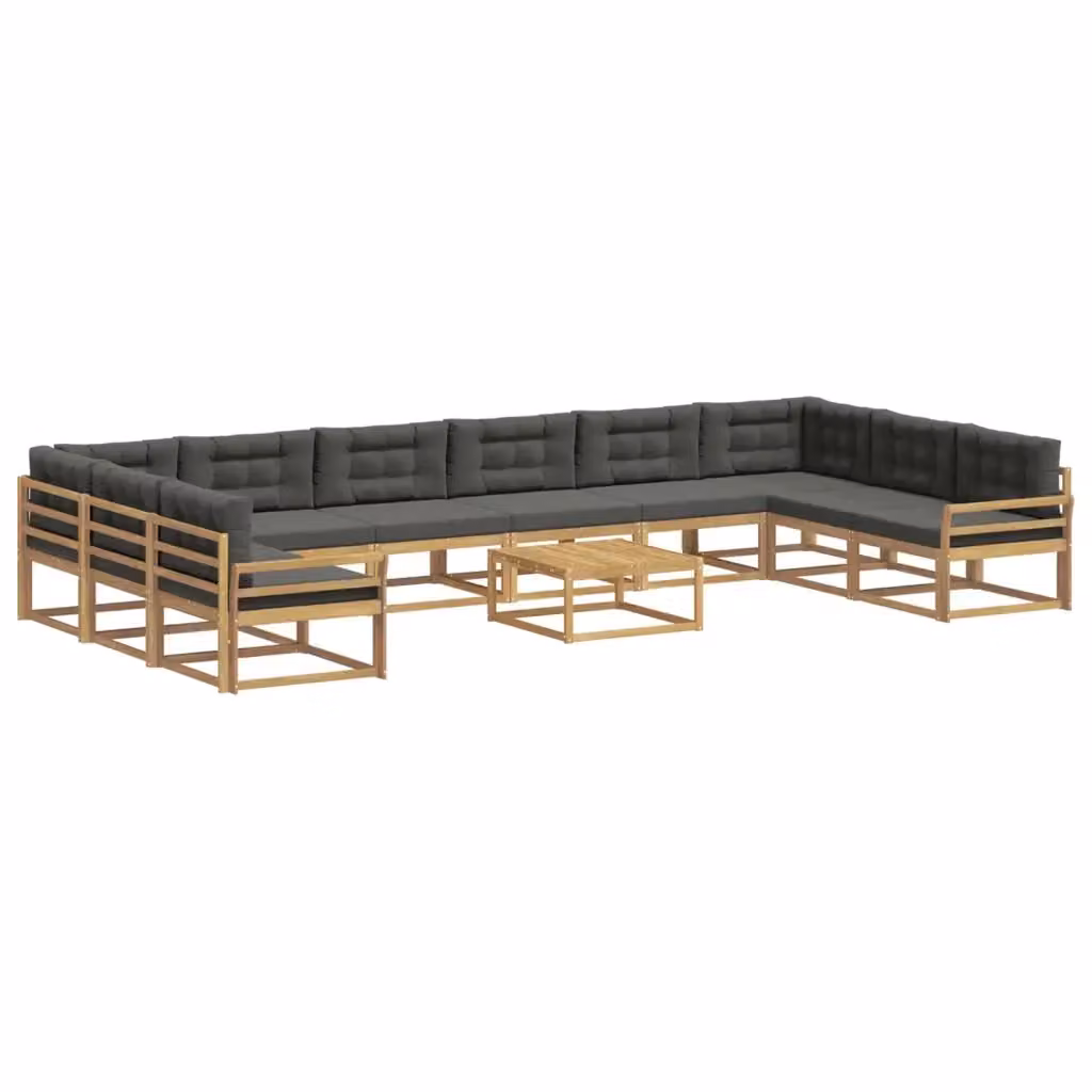 Set di divani da esterno a L con tavolino vidaXL in legno di acacia, 11 pezzi, Bianco, Antracite e Marrone – 2
