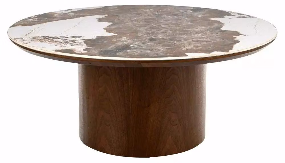 FURNLUX Tavolino Rondo, bianco e marrone, 80 cm / Colore principale: / Dimensioni: