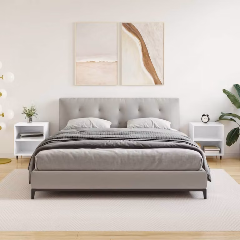 Set di 2 comodini vidaXL bianchi lucidi moderni da appendere al muro in legno e MDF L/P/H: 40 x 30 x 50 cm