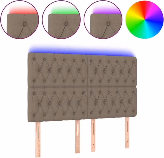 Testata del letto con illuminazione LED e porta USB in tessuto beige L: 144 cm, P: 7 cm, H: 118-128 cm