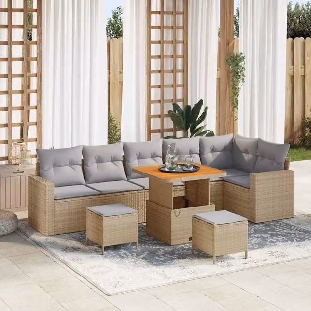 Set Divano da Giardino 11 pcs Beige e Grigio Chiaro polyrattan