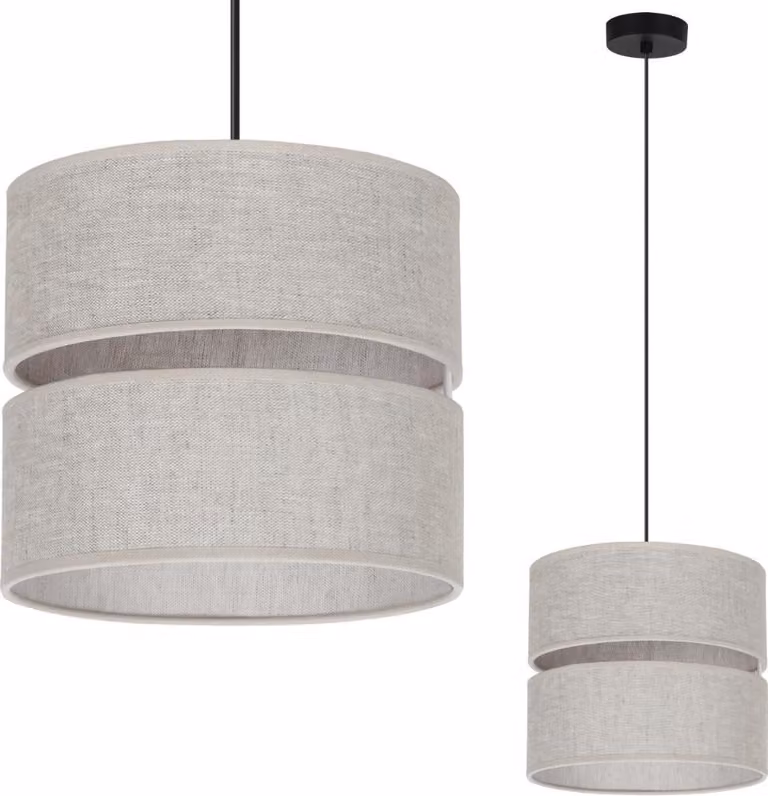 Lampada a sospensione Len Duo nero a 1 luce paralume beige chiaro L01 20cm