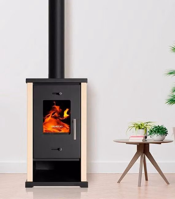 Stufa a legna EKO Mini 6,3 kW in acciaio avorio Ecodesign A+ 82% di efficienza