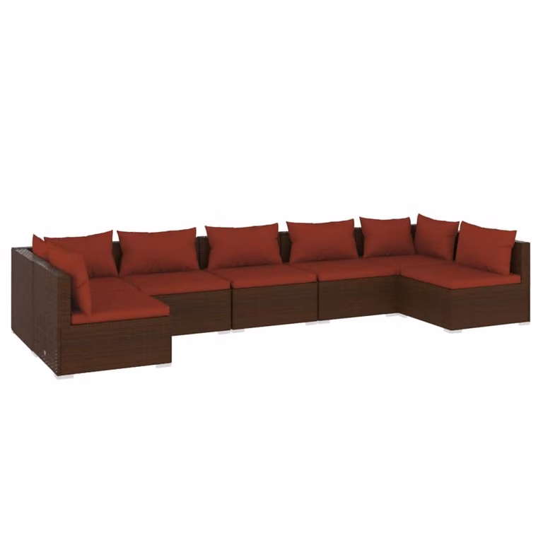 Set Divani da Giardino 7 pz con Cuscini in Polyrattan Marrone