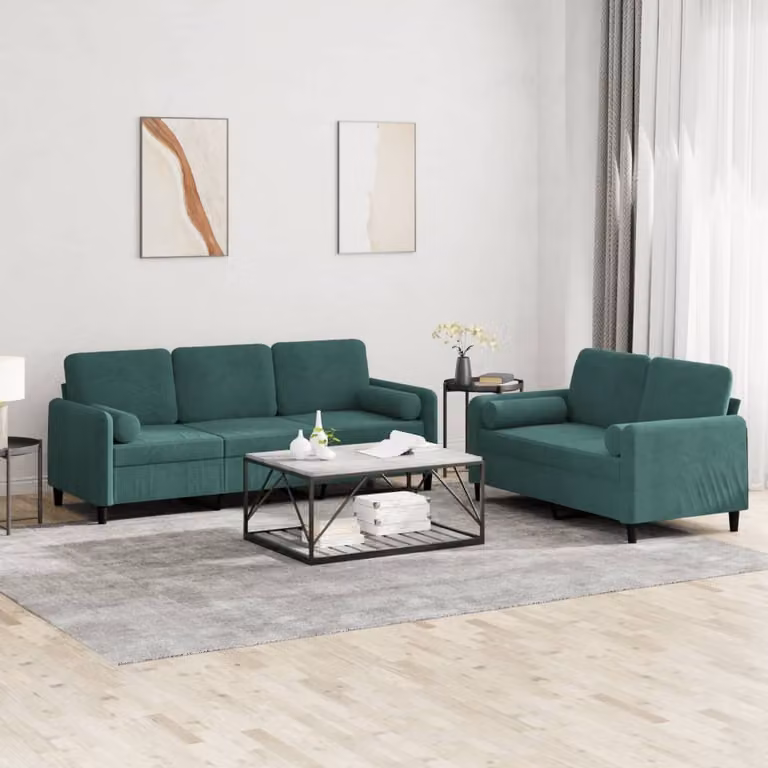 Maison Exclusive - Set divano a 2 posti con cuscini in velluto verde scuro
