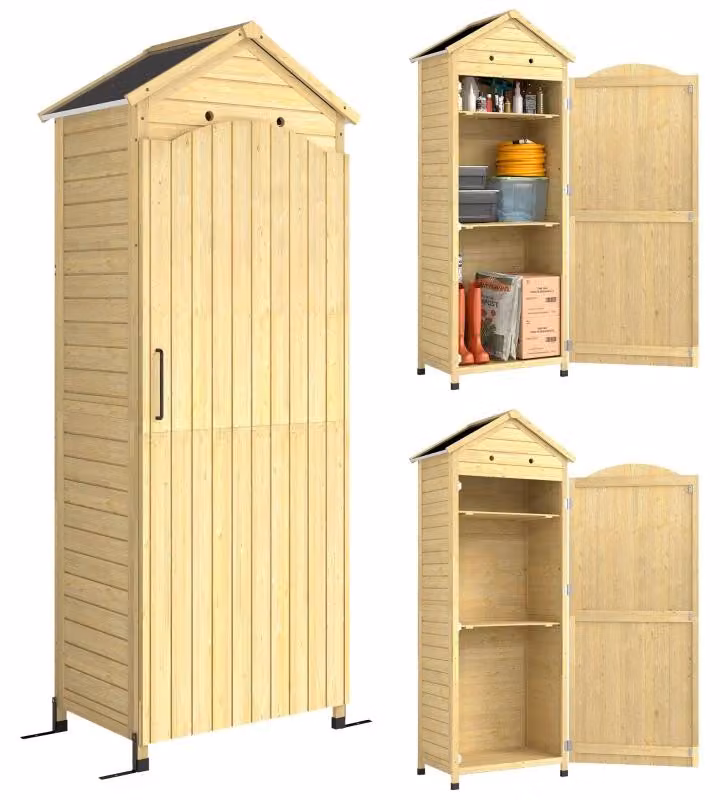 Armadietto da giardino in legno, ripostiglio extra alto con ripiano regolabile, porta magnetica, tetto zincato e sistema di ventilazione